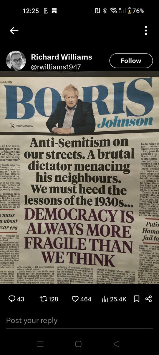NickCohen4's tweet photo. Boris Johnson supports Donald Trump, who wants to cut aid to Ukraine and wreck NATO. Tories can't have it both ways. They can't play the culture warrior and go along with Trump, then pretend they want to stand up to the "evil" Putin dictatorship. It's time to choose. https://t.co/MXKcysiFSX