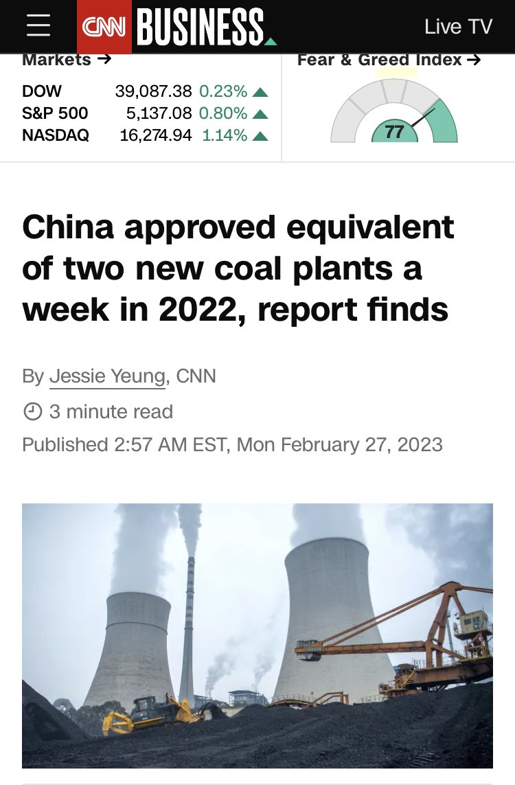Interesting fact about Net Zero wisdom

Uk Co2 emissions = 500m tons pa 

China = 11.4 billion tons pa
increasing 5% a year, or 570m tons increase per year, opening 2 coal power stations per week

So even if UK emissions were zero, China would replace them in less than 1yr  🤔