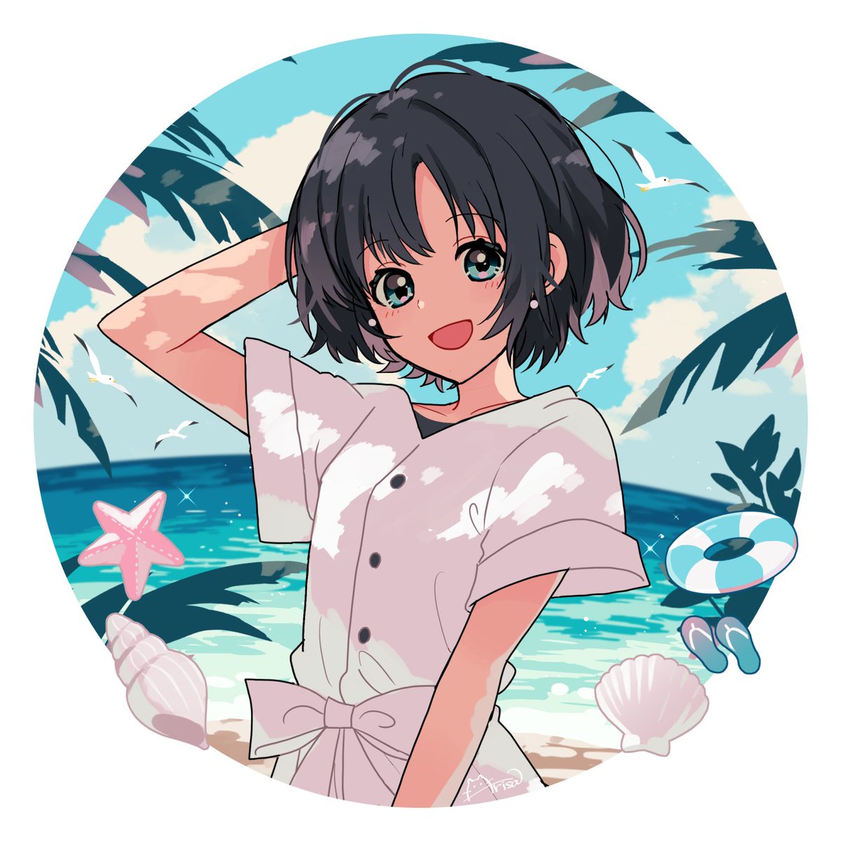 asakura toru 1girl solo shell seashell short hair dress earrings  illustration images