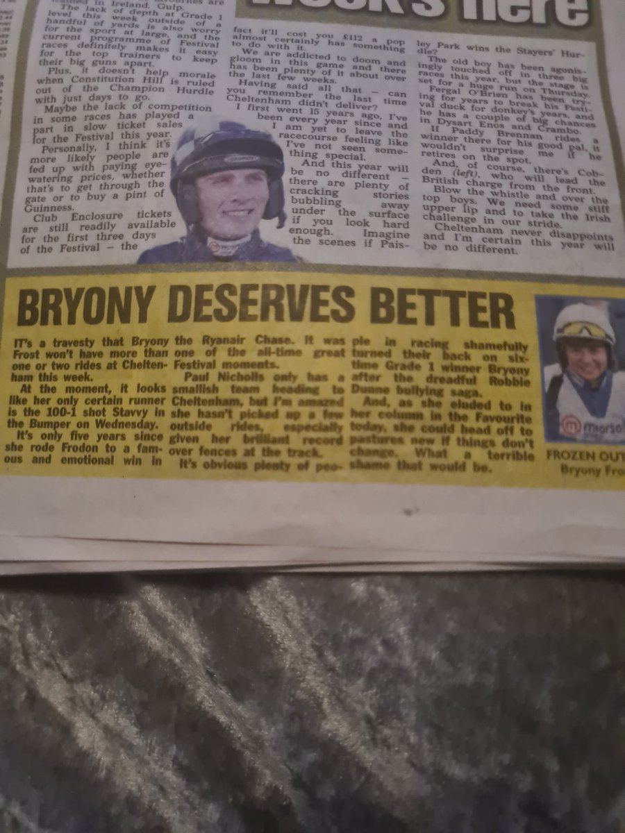 You have to laugh at the main stream media. If they are all so concerned. Why don't the just buy a horse and get it to the pinnacle of racing. And then put someone on thier horse that doesn't give them the best chance possible. @SunRacing by a horse and put byrony…