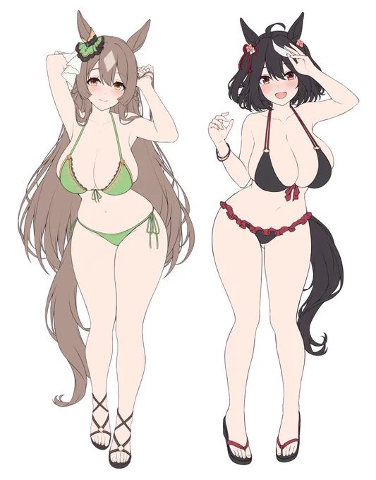 水着姿のキタちゃんの線画を描きました来週はキタちゃんを完成させます!ダイヤちゃんと並べます#ウマ娘 