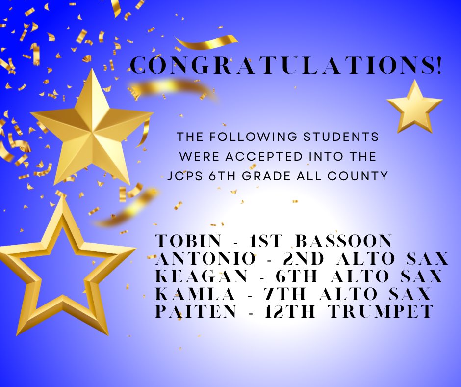 Crosby Band (@crosbyband) on Twitter photo Congratulations to the following students on their audition Thursday night to make it into the JCPS All-County 6th Grade Band and the All-County Jazz Band! Go <a href="/CrosbyBand/">Crosby Band</a> #ThePlaceToBe #CMSBand Congratulations to the following students on their audition Thursday night to make it into the JCPS All-County 6th Grade Band and the All-County Jazz Band! Go <a href="/CrosbyBand/">Crosby Band</a> #ThePlaceToBe #CMSBand