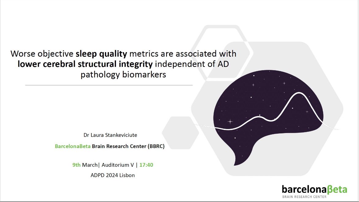 Laura_Sofia_S's tweet photo. Last day of the #ADPD has a great selection of #sleep research. 💤🧠
Come to the auditorium V to listen about sleep fragmentation and #neuroimaging correlates of #Alzheimers disease!
@SleepPIA @BarcelonaBeta https://t.co/tm2sSPOPVg