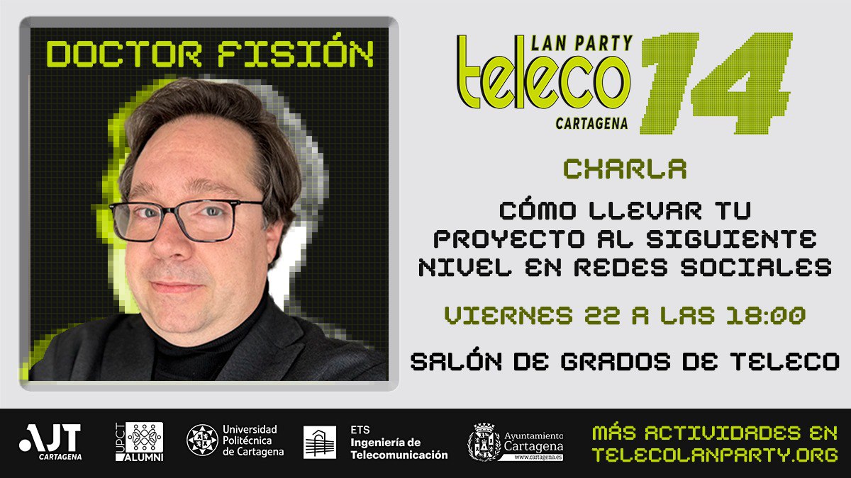 TelecoLANParty's tweet photo. 🚨Atención #Cartagena ¡Tenemos grandísimas noticias!🚨

De la mano de @AlumniUPCT, @UPCToficial y @ETSIT_UPCT ya podemos anunciar que @doctorfision estará en la #TLP14 😍

Este astro de la divulgación llega a la TLP para llevar las RRSS al siguiente nivel. No te lo pierdas!! 👇👇 https://t.co/p7Jwmu5qcX