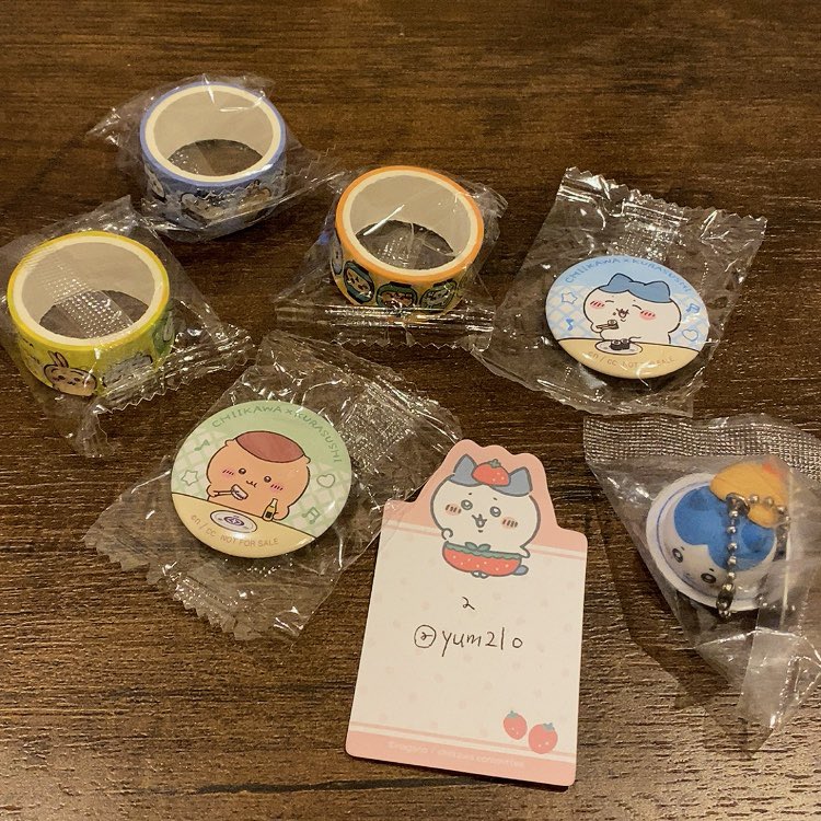 yum21o's tweet photo. 【交換】くら寿司 ちいかわ ビッくらポン

譲
フィギュア→ハチワレ
缶バッジ→ハチワレ・くりまんじゅう
マステ→①③⑤2点ずつ在ります

求
フィギュア→うさぎ
缶バッジ→うさぎ・古本屋
マステ→④

同種同士での交換希望、
まとめての交換優先、
郵送でのお取引希望です🐰 https://t.co/FoPSa9LSJA