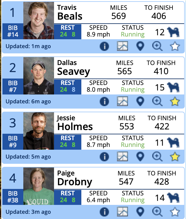 DallasSeavey's tweet photo. Dallas trails behind Travis Beals headed to Nulato. Travis completed his 24-hour rest, while Dallas opted for a shorter 4-hour stop at Galena, leaving at 12:04. Will Dallas take his 8-hour rest soon to keep pace? Stay tuned! 🐾 #Iditarod2024 #TeamDallas #DallasSeavey https://t.co/gWgjQw355G