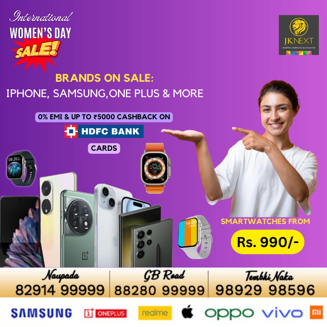 #WomensDay might be over but our Offers are still ON! Come to JK Next & enjoy special offers on your favorite smartphones and smartwatches. Call 88280 99999 #Mobiles #Thane #Offers #HiranandaniEstate #Naupada #TembhiNaka