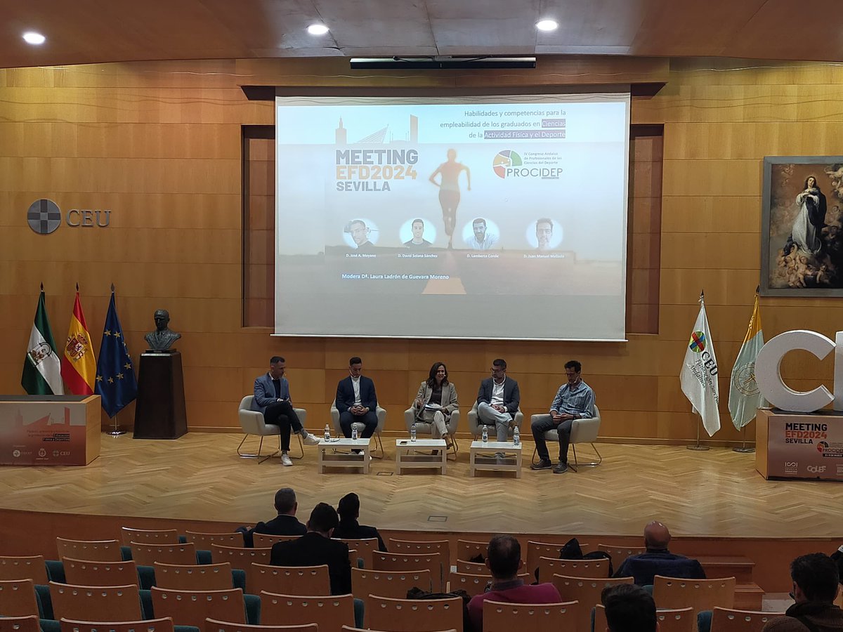 🔵 #MeetinEFDSevilla2024 | Mesa redonda Habilidades y competencias para la empleabilidad de los graduados #CAFyD, moderada por Laura Ladrón de Guevara.

Intervienen: José Aurelio Moyano, David Solana, Lamberto Conde y Juan Manuel Mellado.
#MeetinEFDSevilla2024 #PROCIDEP2024 #EFD