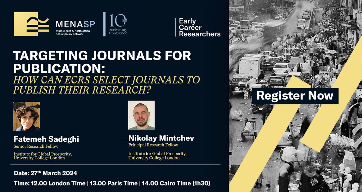 📢 To all our Early Career Researchers, don't miss out on this webinar! Targeting Journals for Publication: How Can ECRs Select Journals to Publish their Research? Speakers: Fatemeh Sadeghi and Nikolay Mintchev (@glo_pro) 27/3/2024 at 12pm UK time menasp.com/en/news/ecr-we…