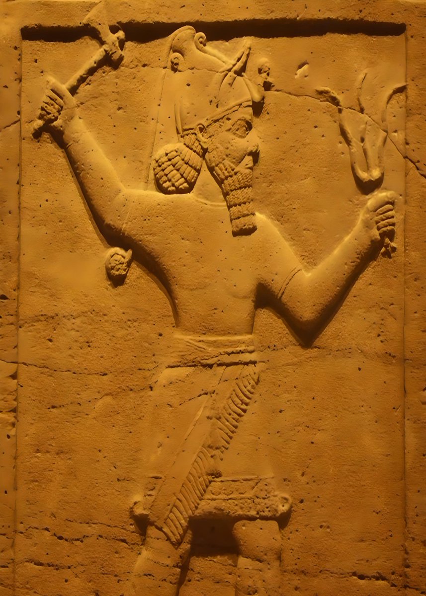 AntikSikkeler's tweet photo. #Greek #Cilicia #Tarsos
The #cult of #Sandan, or #Sandas, is a remnant of the 17th century BC #Hittite occupation of #Cilicia. In his Luwian form he was Teshub, the god of mountain storms. Within the #Hittite sanctuary at #Yazilikaya he is depicted as a bearded god with conical headdress, holding a club and plant, probably related to the Mesopotamian Tree of Life. Like the rest of the #Hittite High Gods, Teshub's feet never touch earth; he either rides the back of mythological beasts, is borne on the shoulders of lesser gods, or strides above the mountain tops. 

 While Sandan's cult in #Tarsos became assimilated with that of #Herakles, in his origins as a nature god he is more closely attuned to the #Greek king of the gods, #Zeus.