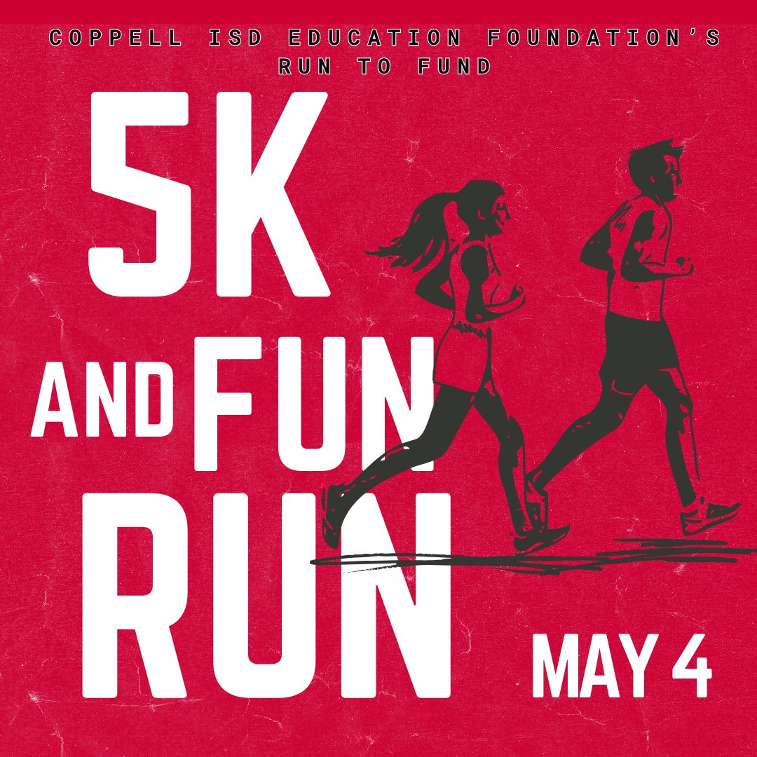 Join us for the Coppell ISD Education Foundation's annual Run to Fund 5k and 1 mile family fun run! 🏃‍♀️🏃‍♂️ 📅 Mark your calendars: May 4th 📍 Location: Coppell, TX - Andy Brown Park ⏰ Early Bird Registration: coppellisdef.org/run-to-fund/