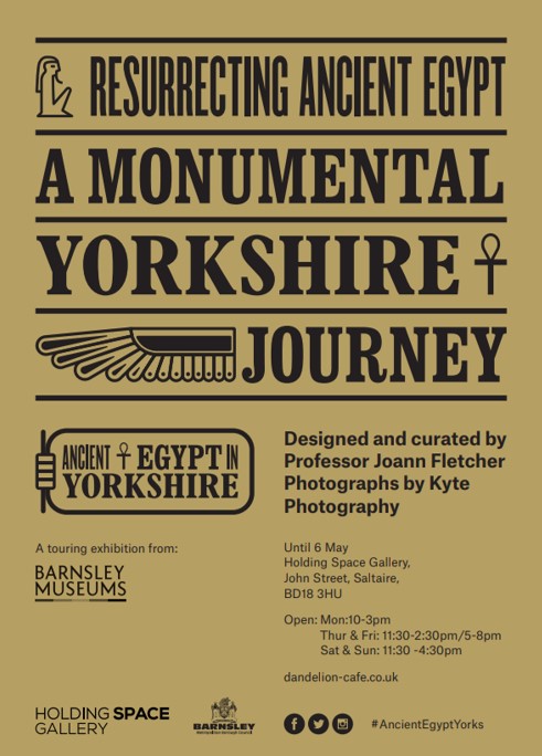 Delighted that our touring exhibition for @BarnsleyMuseums ‘Resurrecting Ancient Egypt: A Monumental Yorkshire Journey’ has now arrived at the Holding Space Gallery in Saltaire, combining our research on #AncientEgyptYorks with images @undercliffecem etc. by @KytePhotography