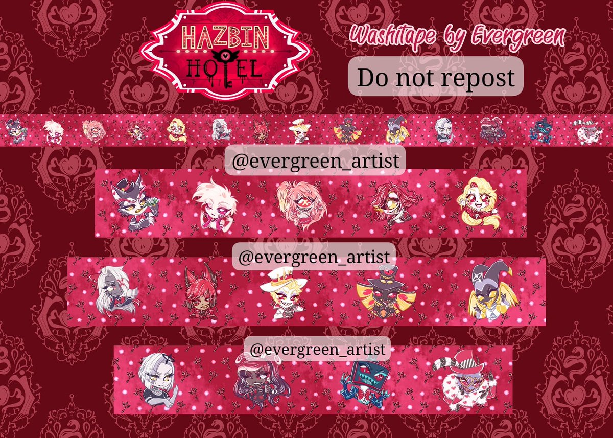 Evergreen_Art24's tweet photo. #hazbinhotel SMALL KEYCHAINS AND WASHITAPE PRE-ORDER!!! Not deadline yet but early april! Here are the prices:
- Kaeychains 1 x 4€, 3 x 10€
- Washitape 1 x 5€
You can also ask for stickers for 1€, and 10€ the full pack!! #radioapple #CharlieMorningstar #hazbin https://t.co/mOU1LdZ4bf