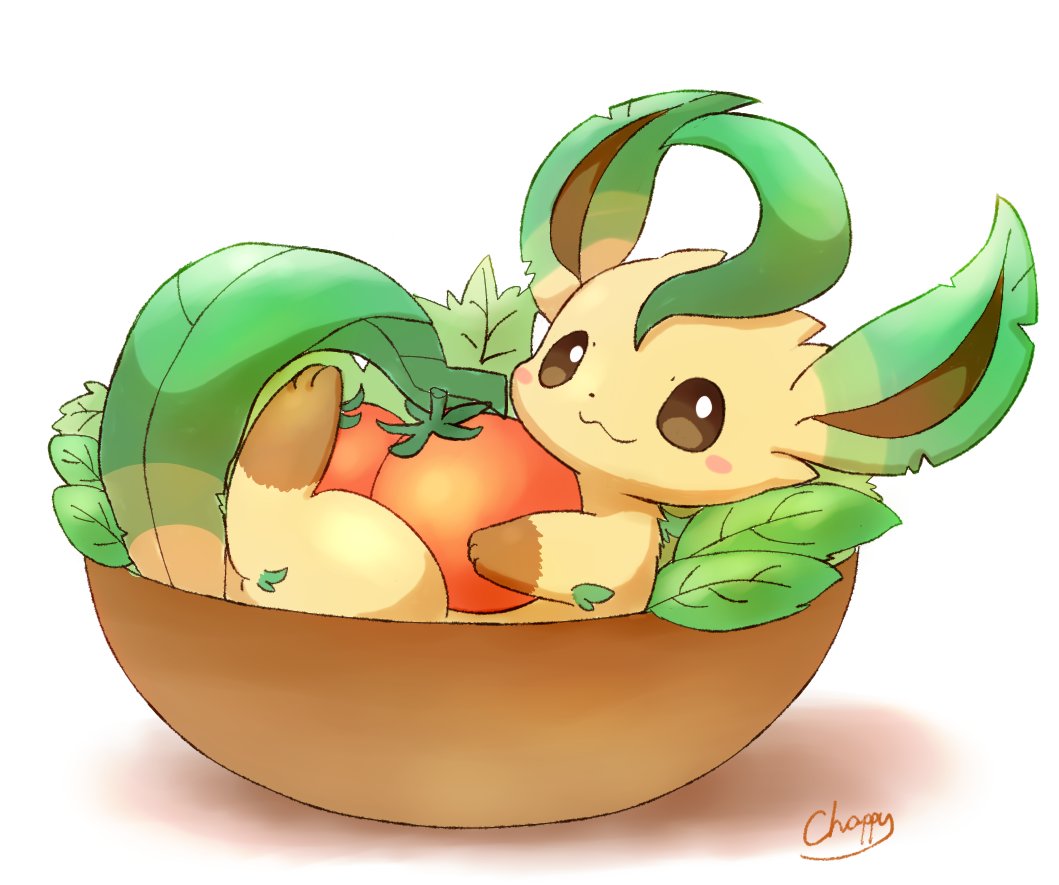 leafeon no humans pokemon (creature) solo :3 brown eyes closed mouth tomato  illustration images