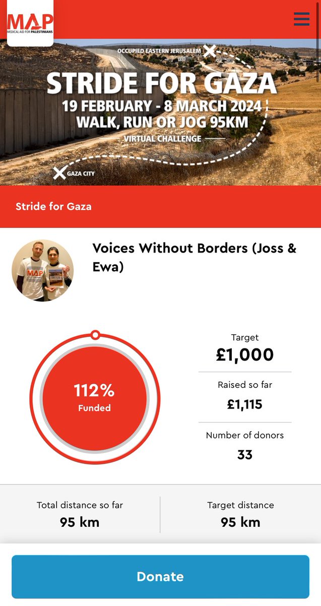 £1115 raised for <a href="/MedicalAidPal/">Medical Aid for Palestinians</a> ❤️

Thank you SO MUCH to everyone that donated to our #StrideforGaza fundraiser.

Thanks to your donations, MAP are able to continue giving life saving resources to those in urgent need. 🫶🇵🇸

#CeasefireNOW