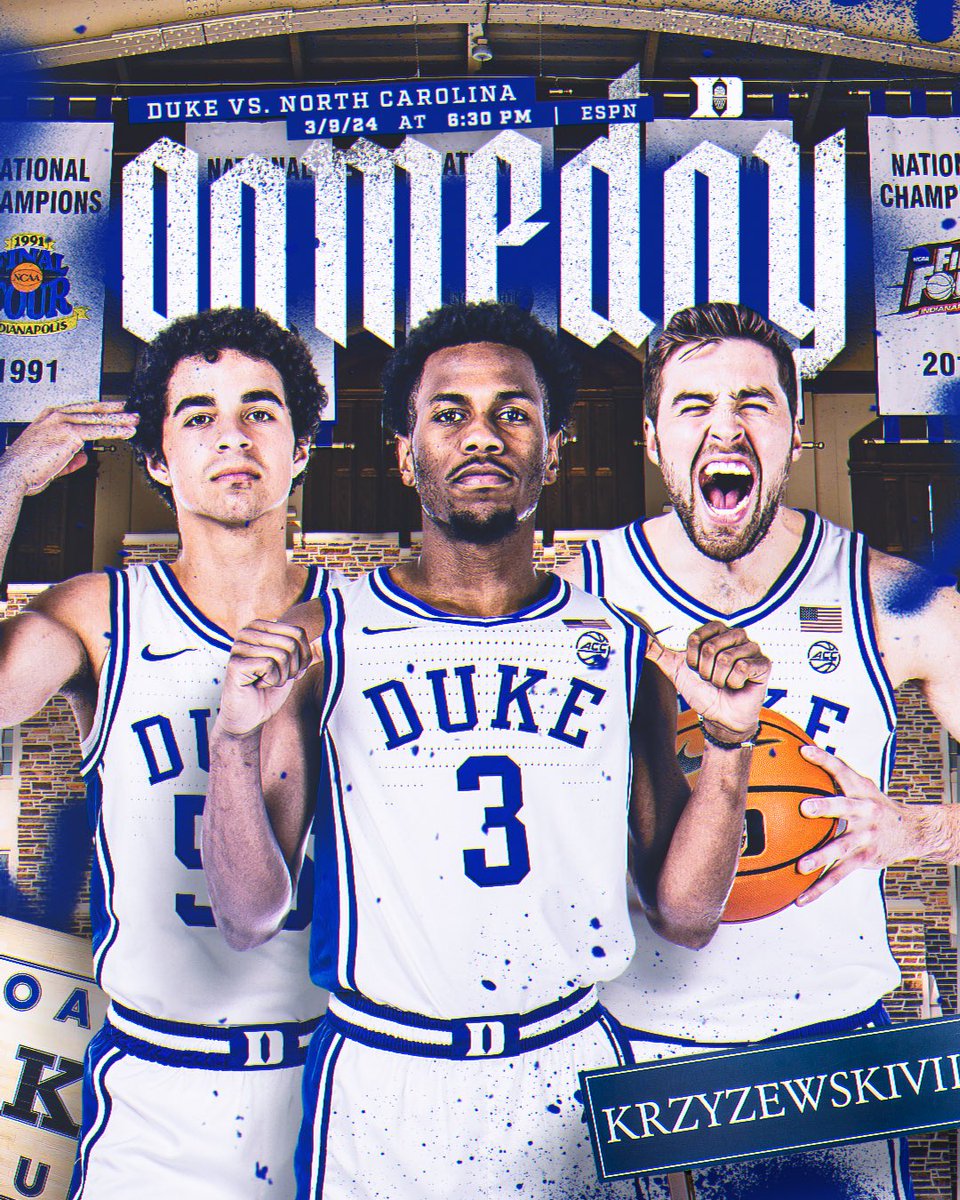 Top 10 battle at the crib‼️

🆚 UNC
⏰ 6:30 PM ET 
🏟️ Cameron Indoor
📺 ESPN
🔗 linktr.ee/dukembb

#HereComesDuke 🔵😈