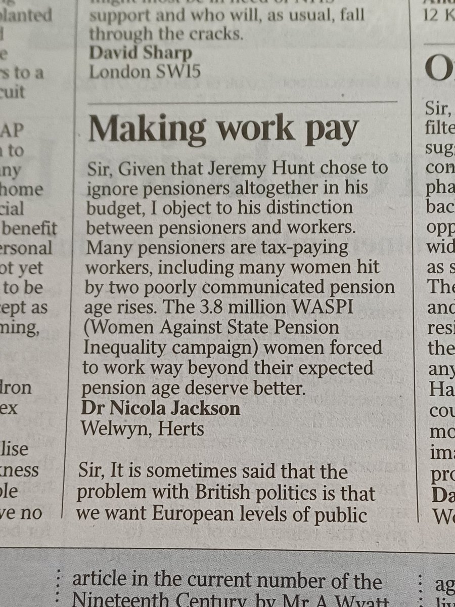 Here is my @thetimes letter today for working pensioners #WASPI  @WASPI_Campaign #1950swomen