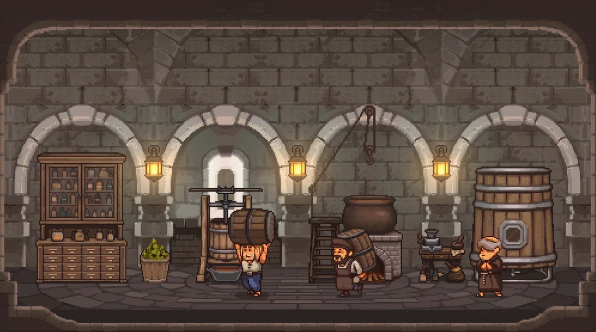 Ham_Rav's tweet image. Keeping Ale Abbey's brewery busy, one brew at a time! Money and fame are only a plus🧐Our brewers are actually focused on making some fine ale!🍻⛪

#pixelart #indiegame #screenshotsaturday