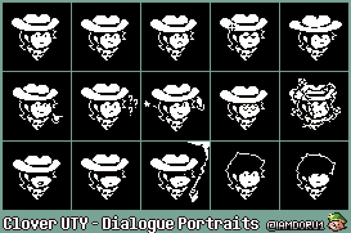 IamDoru1's tweet image. My own take on Clover's dialogue portrait sprites.

#UndertaleYellow #clover #undertale
