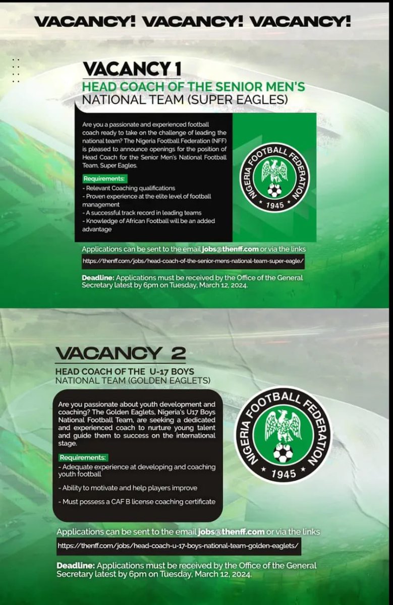 The most difficult job in international football is up for grabs…. Nigerian coaches…over to you…