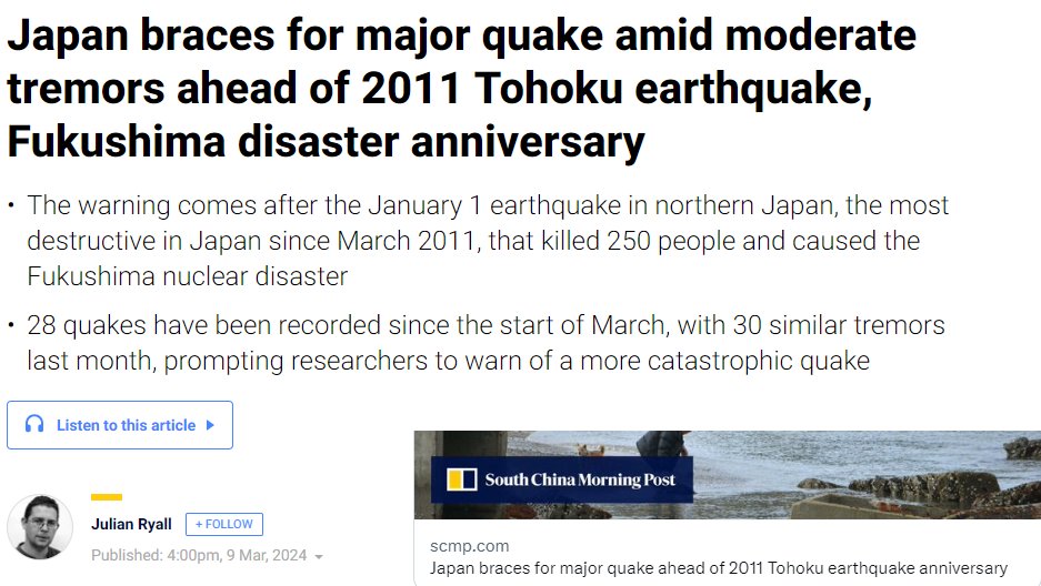 Right after I post about these boxers tweeting huge earthquake, South China Post posts this now too. Remember this pause in larger earthquakes (above 6.0) is starting to get super strange, because the plates are jammed. The force the Pacific plate will release with is immense.