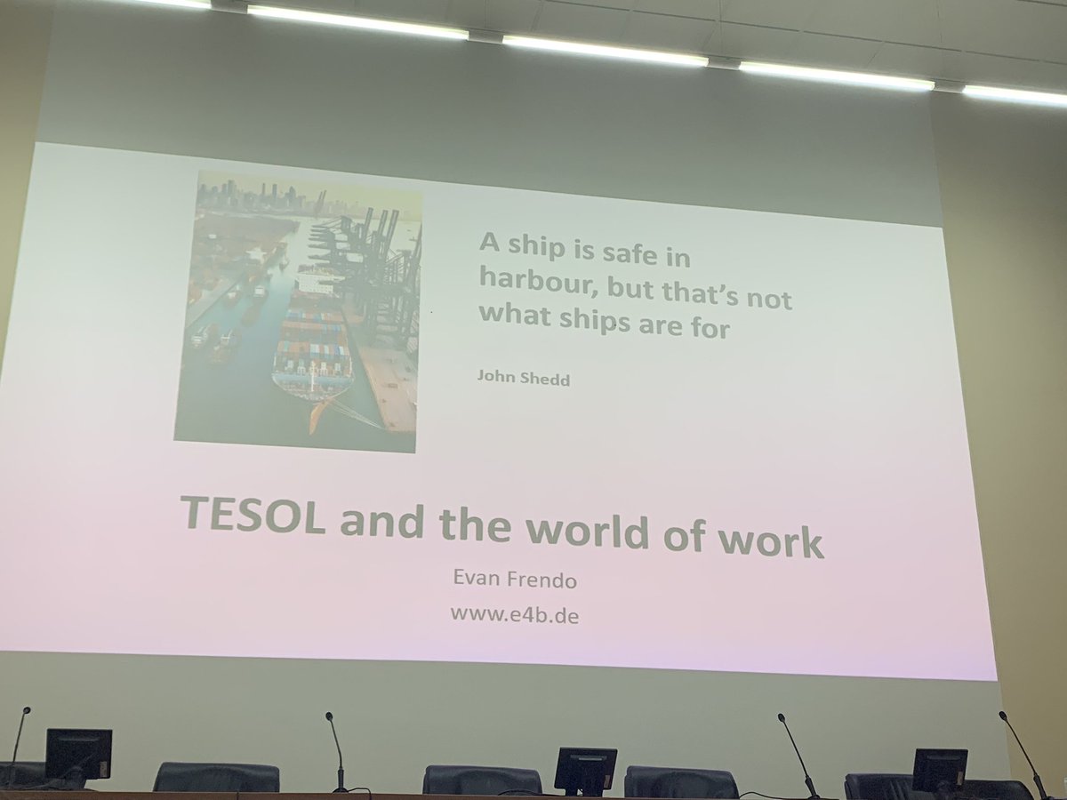 Saturday plenary at @TESOLSpain convention #TESOLSPAINCáceres2024 @evanfrendo on English in the workplace ‘TESOL and the world of work’ Final food for thought. In the world of AI, adapt or die!