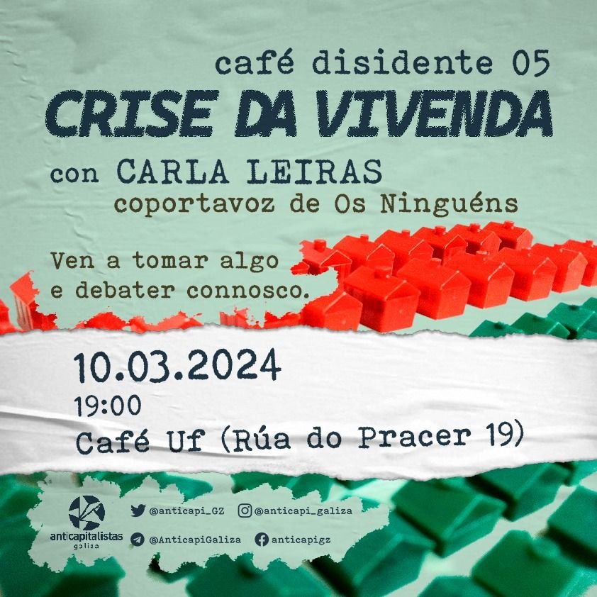 xaquipas's tweet photo. Despois dun potente #8M nas rúas, este domingo temos no Uf un novo café disidente de @anticapi_ para falarmos do problema da vivenda, que tamén está atravesado polo patriarcado e o capital.

Temos a sorte de contar con Carla Leiras de @OsNinguens . https://t.co/frZcQx4dc0