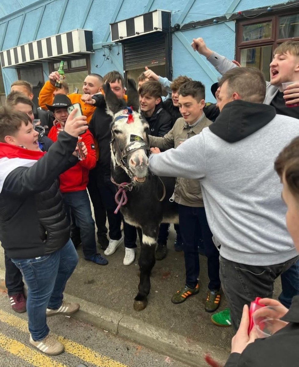 StokeyyG2's tweet photo. Some Stoke fans with a Donkey away at Preston today 😂😂😂 https://t.co/T1v5FrCa6V