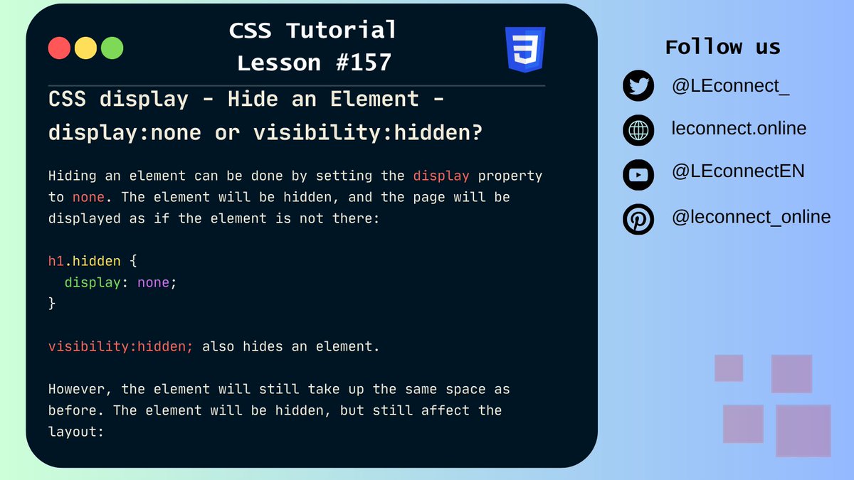 LEconnect_'s tweet photo. Daily content at 12pm about CSS.
Free CSS course. Learn now: https://t.co/3V9wwzoTIi

#html #css #javascript #react #vuejs #php #csstutorialforbeginner #csstutorials #csscoding #learncss #webdeveloper #website #coursecss #freecss https://t.co/FNvGn0jptE