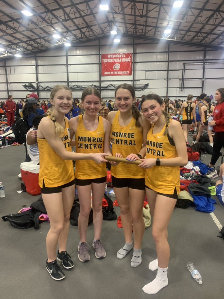 The Girls Indoor 4x800m Relay team of Katie Osborne, Addy Puckett, Andi Watson, and Avery Thomas SHATTER the school record with a time of 11:01.01!!!