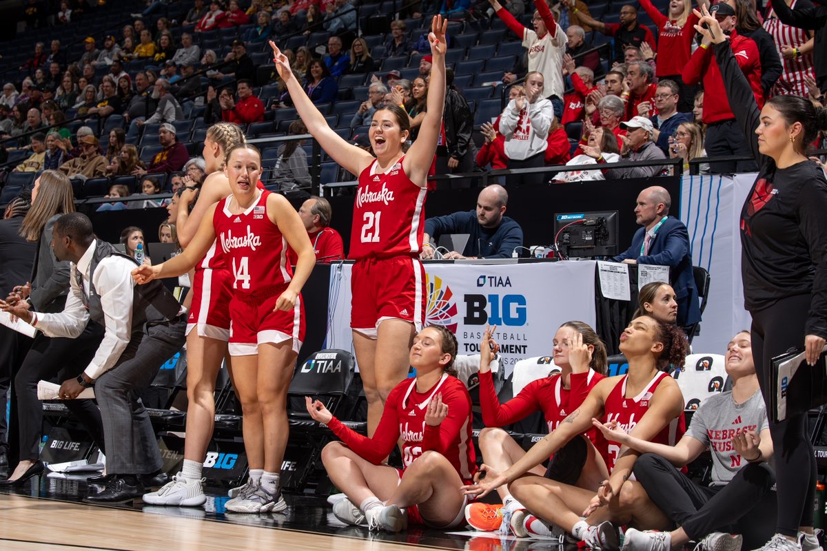 The <a href="/HuskerWBB/">Nebraska Women's Basketball</a> bench is a vibe. 🤣 

#B1GWBBT