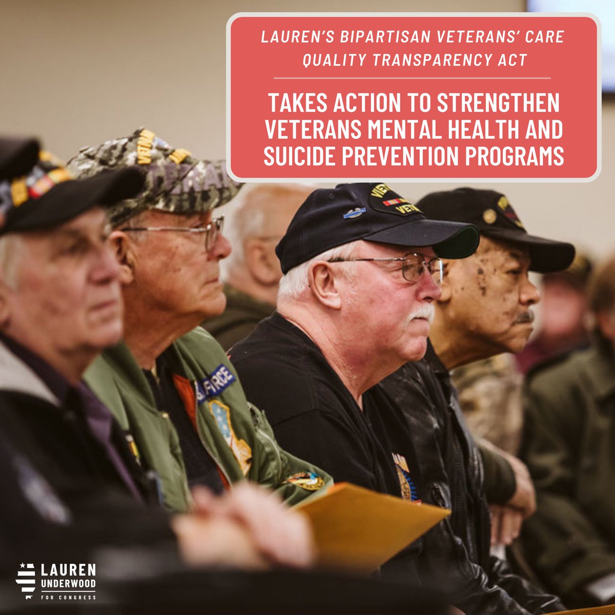 Lauren is taking action to strengthen veterans mental health and suicide prevention programs: Lauren’s bipartisan Veterans’ Care Quality Transparency Act received unanimous support in the house and senate. It was signed into law by President Trump in October 2020.