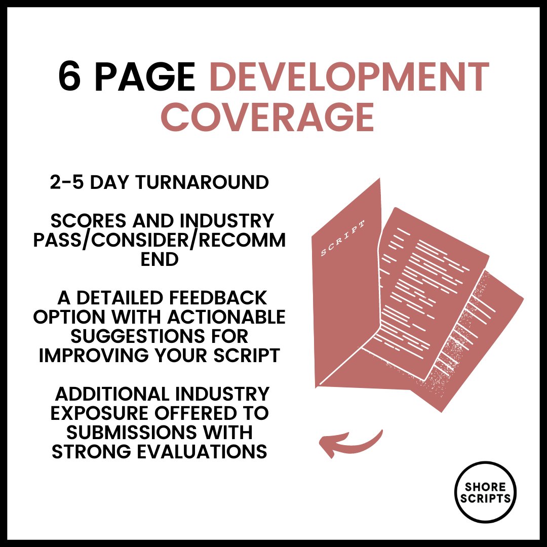 ShoreScripts's tweet photo. Our comprehensive Coverage Report includes detailed notes on your script's Premise & Theme, Hook, Stakes & Plot, Characters, Dialogue & Sound, Structure & Pace, Producibility, and overall Presentation. #scriptcoverage
https://t.co/WTu67y3ll4 https://t.co/Qd1lmi964W