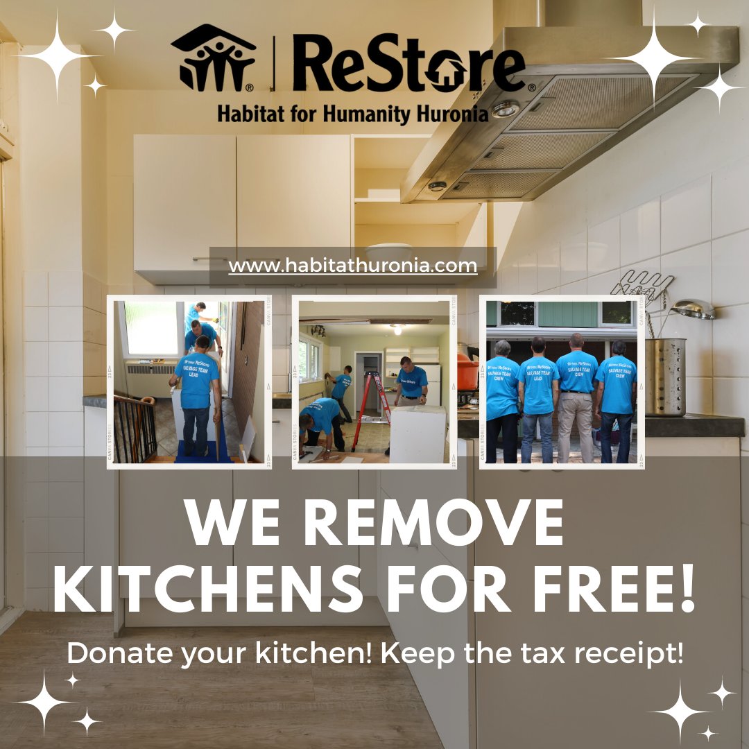 Our volunteers will uninstall your kitchen for free! Save the contractor cost & let our volunteers remove your kitchen to be sold at the Habitat #Barrie or #Alliston ReStore. Plus, you keep the tax receipt! Book your removal today: ow.ly/Zveh50QLXig
#KitchenDIY #KitchenReno