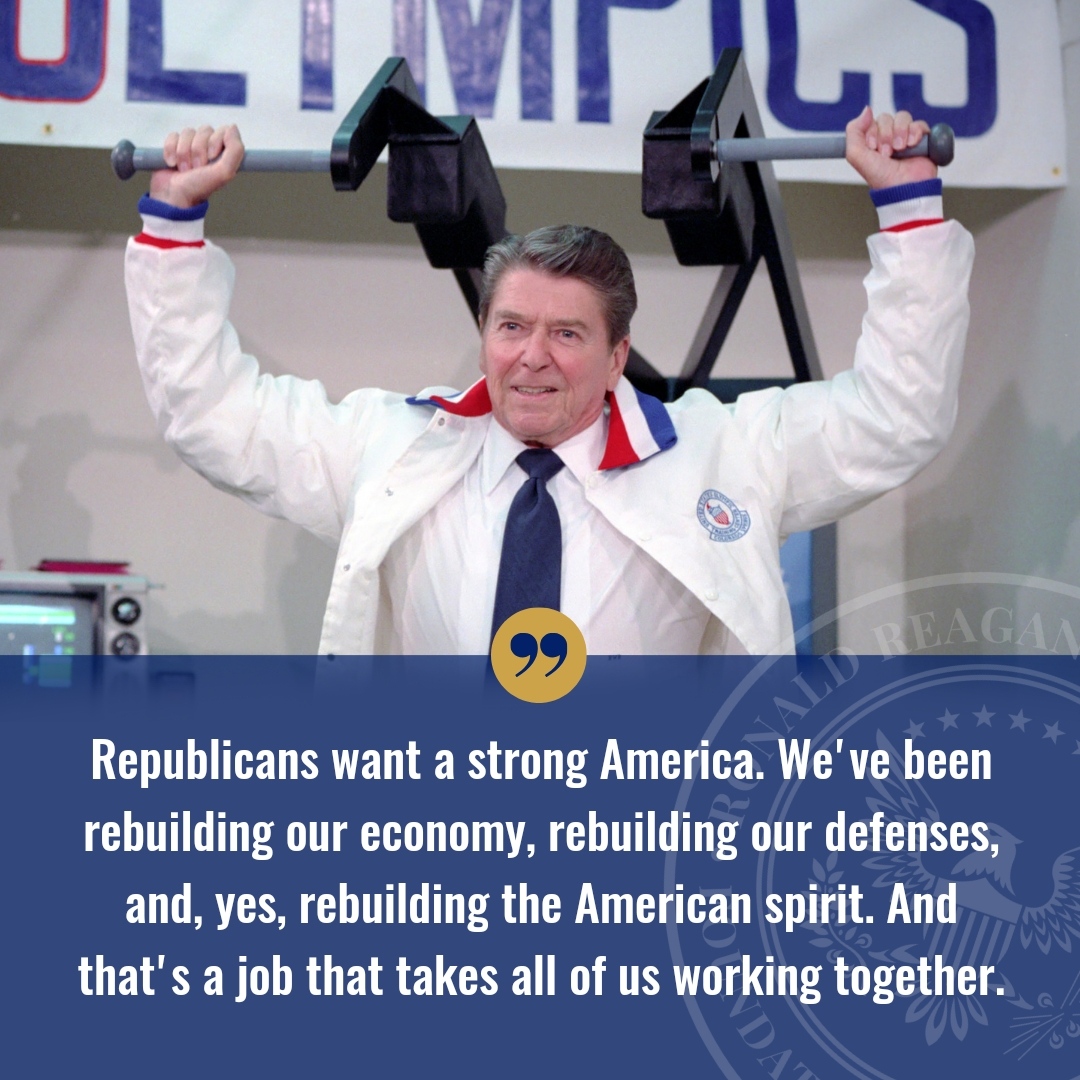 RonaldReagan's tweet image. President Reagan believed in the core values of the Republican party - limited government, individual responsibility, and free enterprise. His leadership and vision shaped the party's goals for a stronger America. #RonaldReagan #RepublicanParty #ConservativeValues