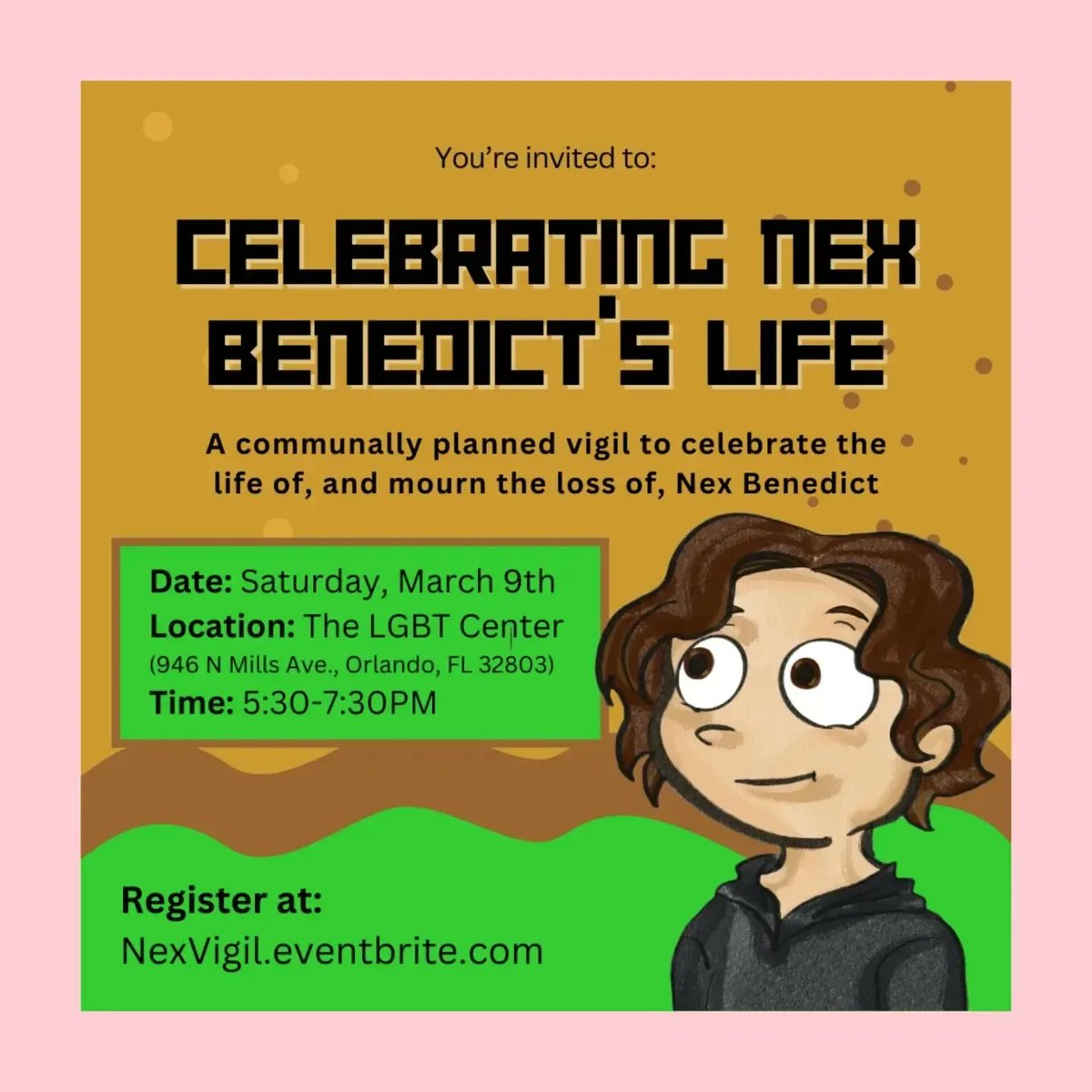 FutureLeadersFl's tweet photo. We are proud to announce that we have collab with many LGBTQIA+ orgs to make this Vigil for Nex Benedict so special! Come bring flowers and artwork to leave at the altar to honor Nex💜🕯️

Date/Time This Sat March 9th, 5:30-7:30pm

Location The Center: 946 N Mills Ave, Orlando, FL https://t.co/icFVsV5VXQ