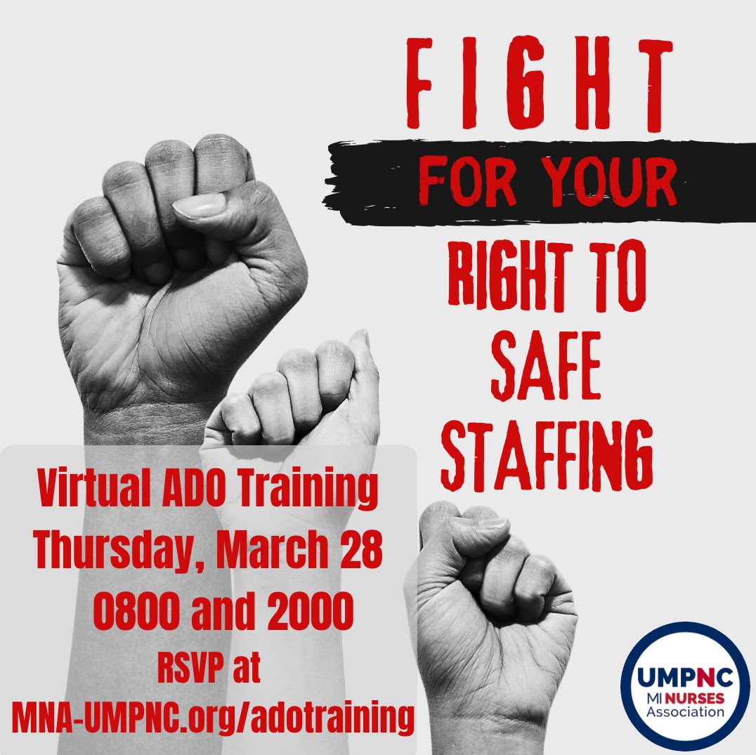 What merits an ADO? How are they filled out? How should we best address them in workload committee meetings? These are some of the great questions we've been receiving from nurses! Join us at one of our virtual ADO Trainings on March 28th to learn more. mna-umpnc.org/adotraining