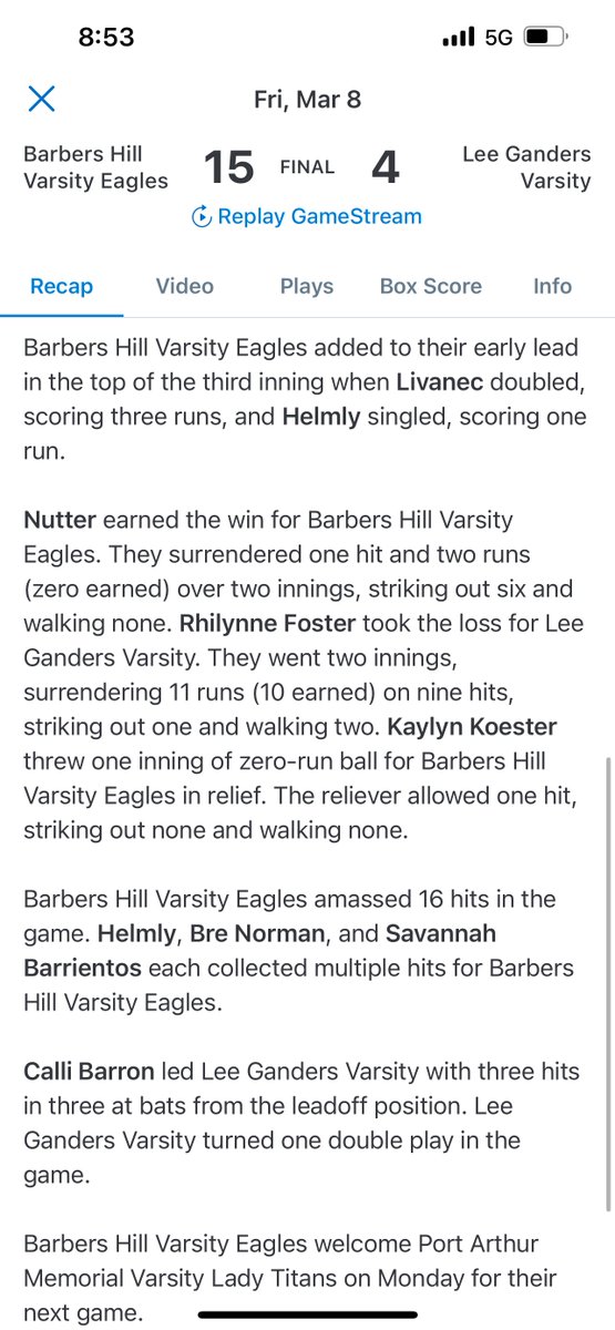 Eagles move to 2-0 in district! 🦅 1 swing short of a cycle @bh_softball @CoachBredbenner @EastonHerring @eeconomon @sifastpitch @CourtOliver24