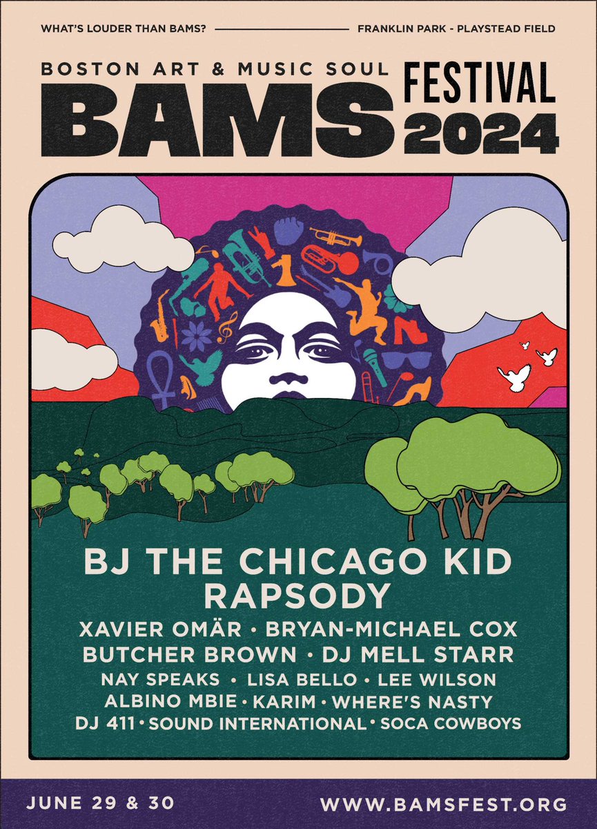 @BAMSFest - #BJTheChicagoKid #Rapsody #XavierOmär #BryanMichaelCox #ButcherBrown #DjMellStarr #NaySpeaks #LisaBello #LeeWilson #AlbinoMbie #Karim #WheresNasty #Dj411 #SoundInternational #SocaCowboys Save the date - Franklin Park - Playstead Field BAM Festival -  June 29 & 30