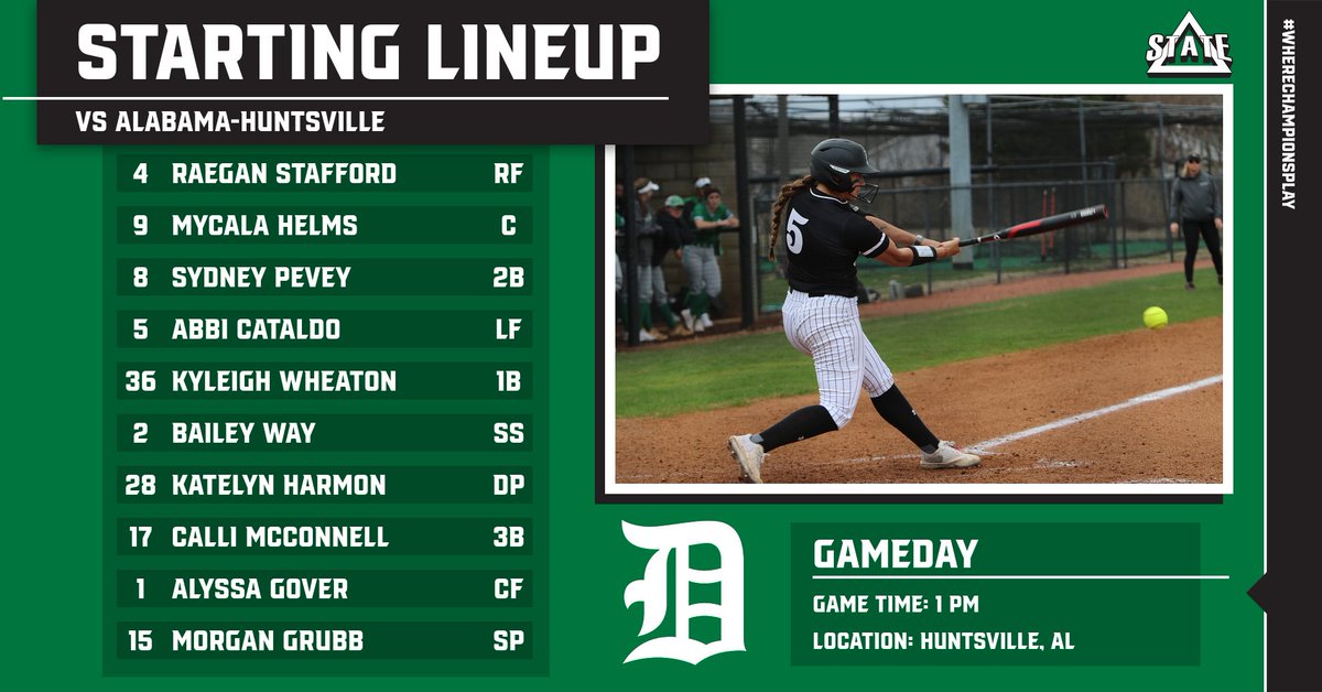 DeltaStateSB's tweet photo. 🥎 Starters for Game One at UAH
#WhereChampionsPlay https://t.co/v4vtpXIvnV