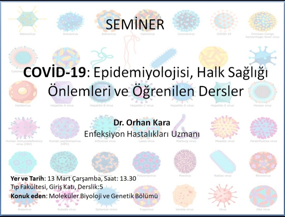 SEMİNER DUYURUSU: KONU: Covid-19. TARİH : 13 Mart 2024. SAAT: 13.30. YER: İnönü Üniversitesi Tıp Fakültesi Konuk eden saygıdeğer @HikmetGeckil hocama ve Moleküler Biyoloji ve Genetik Bölümü yetkililerine gönülden teşekkürlerimi sunuyorum. Konuya ilgi duyan herkesi beklerim.