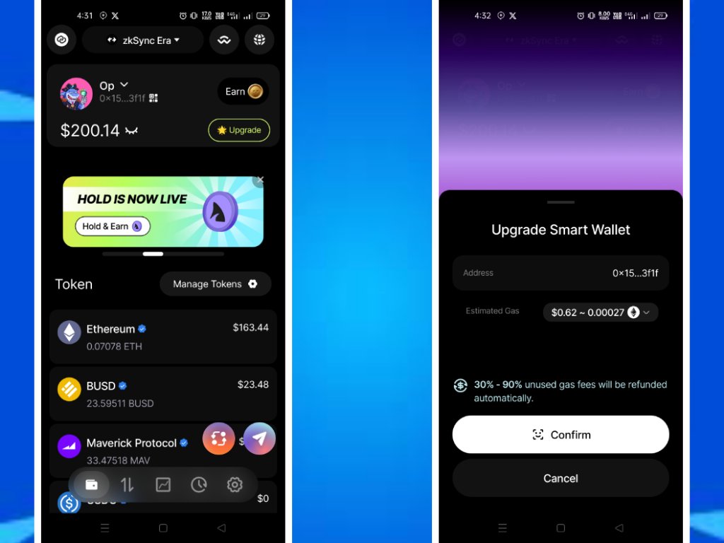 TheMaran's tweet photo. 𝗣𝗼𝘁𝗲𝗻𝘁𝗶𝗮𝗹 𝗭𝗸𝘀𝘆𝗻𝗰 𝗺𝘂𝗹𝘁𝗶𝗽𝗹𝗶𝗲𝗿 𝘀𝗽𝗼𝘁𝘁𝗲𝗱🚨

Native account abstraction & Paymaster are some of the big things in zksync.

𝗟𝗲𝘁'𝘀 𝗰𝗿𝗲𝗮𝘁𝗲 𝗮𝗻 𝗔𝗔 𝘄𝗮𝗹𝗹𝗲𝘁 using Holdstation.

👉 https://t.co/wI3pcoLtNi

➢ Install wallet.

➢ Create new / import old wallet.

➢ Create a pin code.

➢ Click " Upgrade ".

➢ Confirm transaction.

➢ Do some trades & pay gas fee with $HOLD.

👉 Congratulations now you have a AA ( Account Abstraction ) wallet.

🚀 𝗟𝗶𝘀𝘁 𝗼𝗳 𝗡𝗮𝘁𝗶𝘃𝗲 𝗔𝗰𝗰𝗼𝘂𝗻𝘁 𝗔𝗯𝘀𝘁𝗿𝗮𝗰𝘁𝗶𝗼𝗻 𝗽𝗿𝗼𝗷𝗲𝗰𝘁𝘀 𝗼𝗻 𝘇𝗸𝘀𝘆𝗻𝗰.

➢ @HoldstationW
➢ @txSync_io
➢ @syncswap
➢ @velocorexyz
➢ @mute_io 
➢ @Orbiter_Finance

👉 Consider getting an @MoodyMights. Moodymights holders can do gasless transaction on @txSync_io
➖➖➖➖➖➖➖➖➖➖➖➖➖➖

Not every Airdrop hunter speaking about account abstraction. This is our edge.

Just click on the buttons & get those juicy governance rights.

Follow @themaran for more insightful posts.