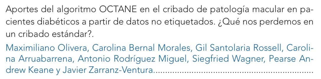 Premio Colaboración @RetinaSERV 2024: OCTANE: #ArtificialIntelligence aplicada a OCT en #DiabetesMellitus a partir de datos no etiquetados: Que nos perdemos? @hospitalclinic @idibaps @MoorfieldsBRC @Drmoli2 @Carolmbernal @sktywagner @pearsekeane #Research #CollaborativeWork #OCT