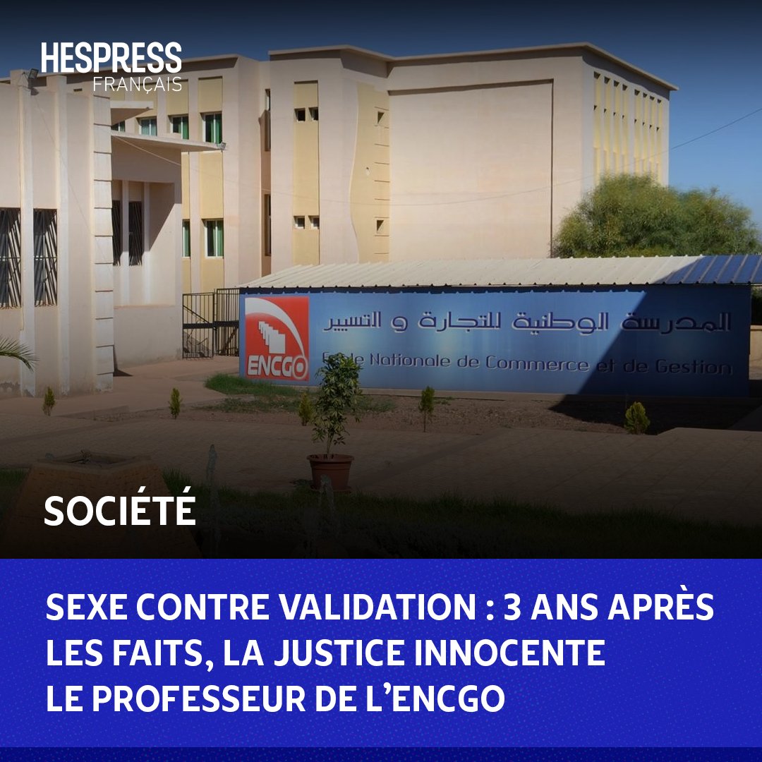 HespressFr's tweet photo. Trois ans après l’affaire « sexuelle » qui a secoué l’opinion publique marocaine, la Cour d’appel d’#Oujda a rendu une décision jeudi confirmant un jugement en première instance acquittant un professeur de l’École Nationale de Commerce et de Gestion (#ENCGO) de l’Université Mohammed 1er des accusations de « harcèlement sexuel » visant une étudiante.