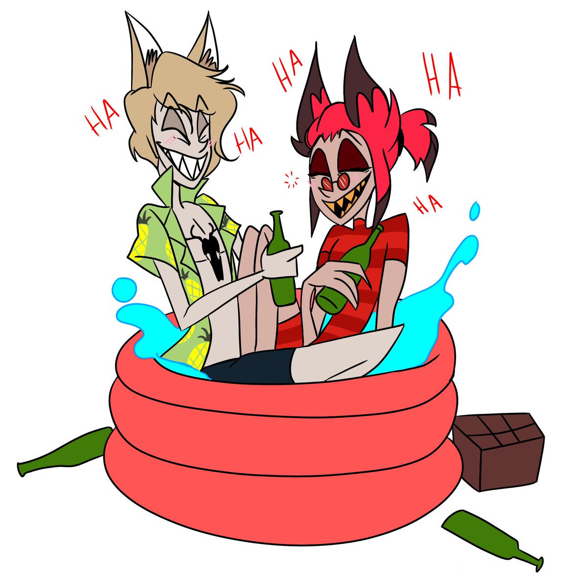 charmingmadman's tweet photo. //(Old Commission) Two Drunk idiots having fun. 
——
#HazbinHotelFanart #HazbinHotelAlastor #Alastor #HazbinHotelOC #Radiofox #HazbinHotelJarvis #VintageVulpine https://t.co/77SX1MrN3U