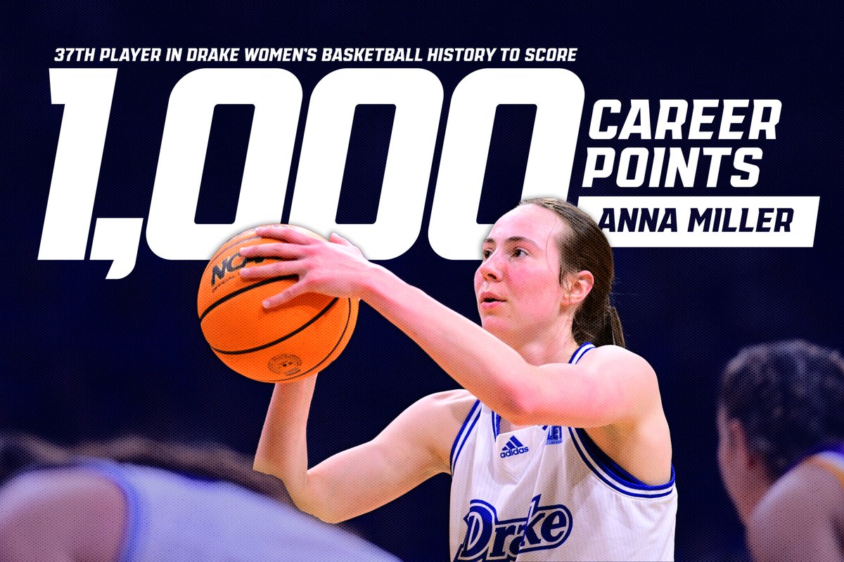 𝙈𝙄𝙇𝙇𝙀𝙍 𝙈𝘼𝙆𝙀𝙎 𝙃𝙄𝙎𝙏𝙊𝙍𝙔 With eight points in the first half, Anna Miller has become the 37th player in program history to score 1,000 career points ‼️ #BeBlue | #DSMHometownTeam