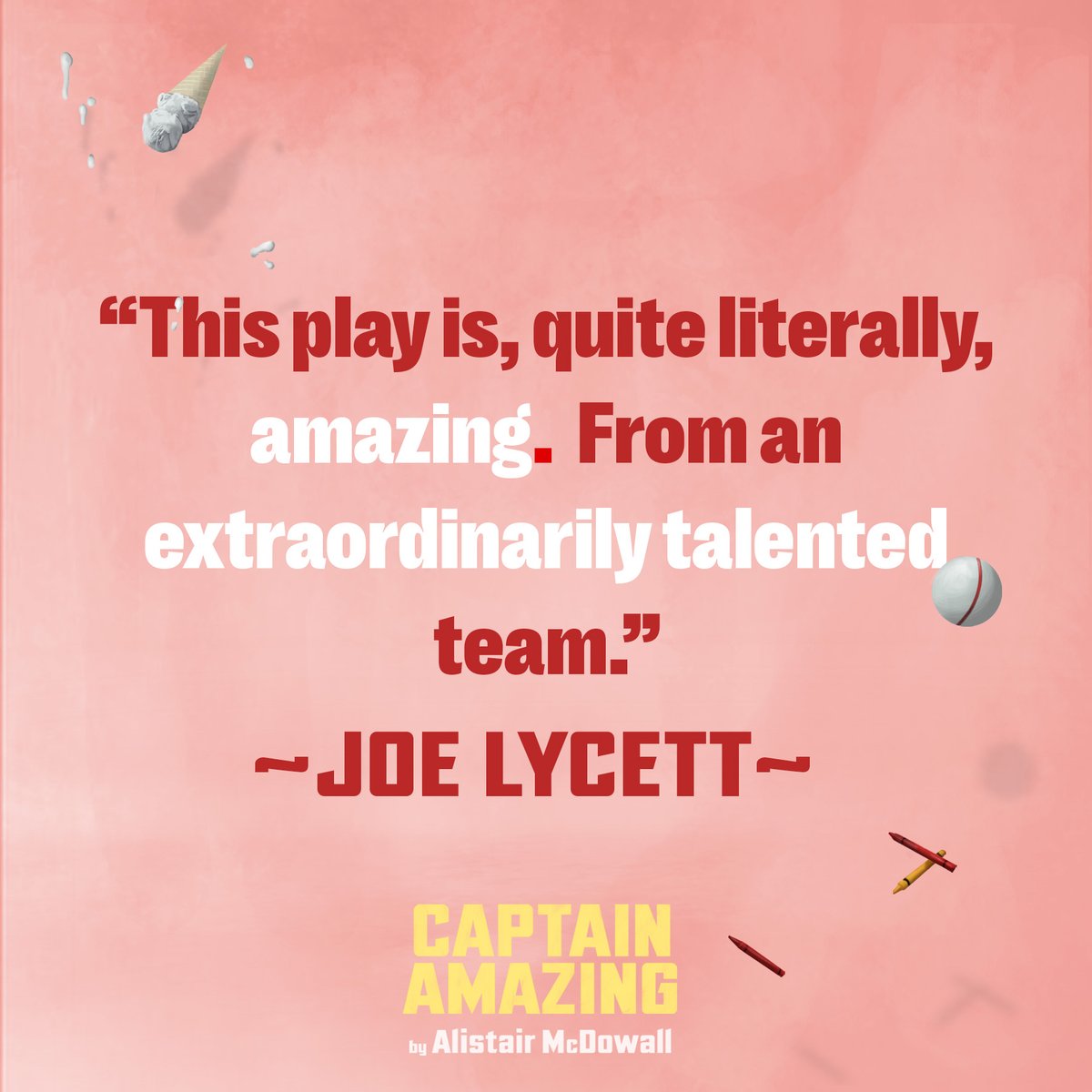 A beautiful reccomendation from @joelycett, a man that knows his s*&t (just see Joe v. Sewage). CAPTAIN AMAZING by #AlistairMcDowall - 1st - 25th May 2024, Southwark Playhouse. Director #CliveJudd. Starring @markweinman . For more info and tickets👉🏻 southwarkplayhouse.co.uk/productions/ca…
