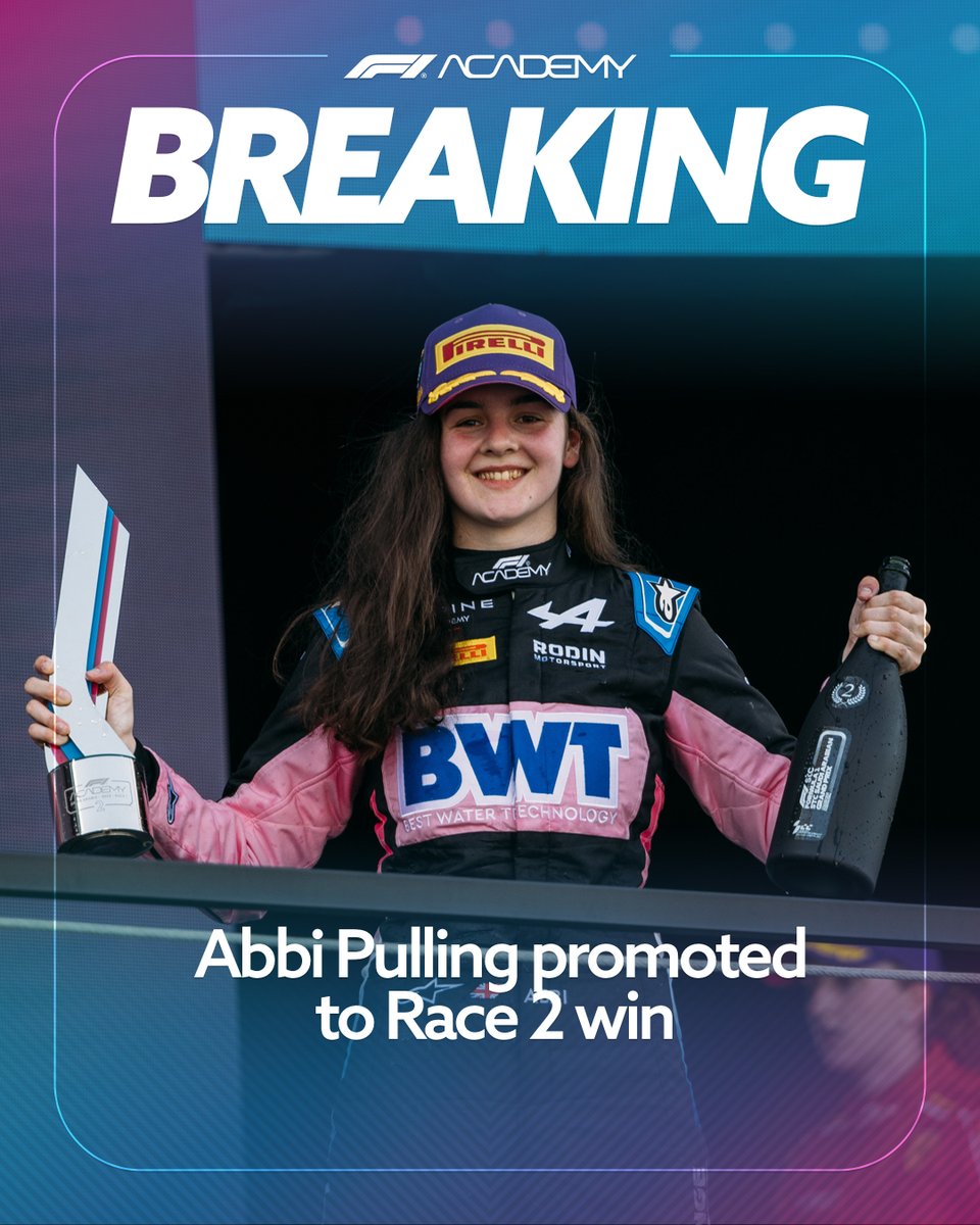 f1academy's tweet photo. Abbi Pulling has been promoted to Race 2 winner after Doriane Pin was given a twenty second time penalty for taking the chequered flag twice.

#F1Academy https://t.co/ab52Eptzyh