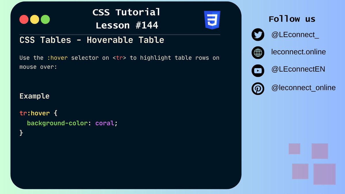 LEconnect_'s tweet photo. Daily content at 12pm about CSS.
Free CSS course. Learn now: https://t.co/3V9wwzoTIi

#html #css #javascript #react #vuejs #php #csstutorialforbeginner #csstutorials #csscoding #learncss #webdeveloper #website #coursecss #freecss https://t.co/nECJ3p4Qdd