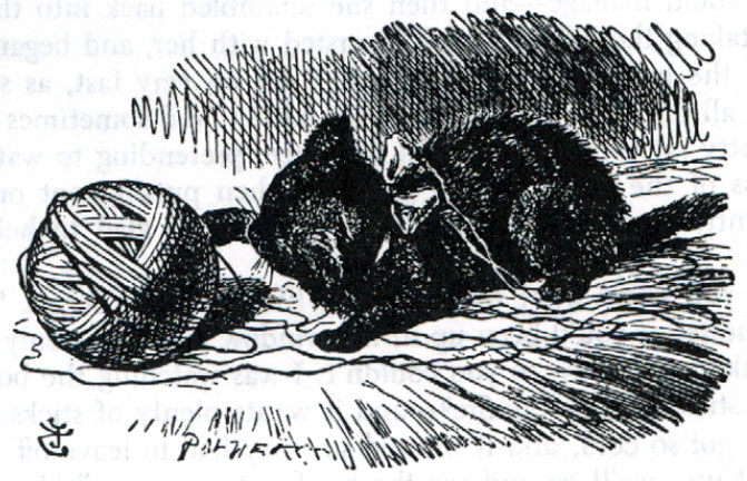 #Caturday: "Kitty and the Ball of Yarn," by John Tenniel.  Alice in Wonderland's cat was based on the Liddell children's family pet.  She's getting herself in a nice tangle here! victorianweb.org/art/illustrati…